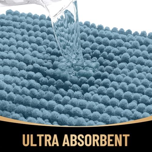 OLANLY Thick Chenille Absorbent Bathroom Rugs Mat 36x24, Airy Blue