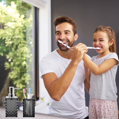 2 PCS Bathroom Accessory Set, Grey Soap Dispenser and Toothbrush Holder