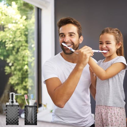 2 PCS Bathroom Accessory Set, Grey Soap Dispenser and Toothbrush Holder