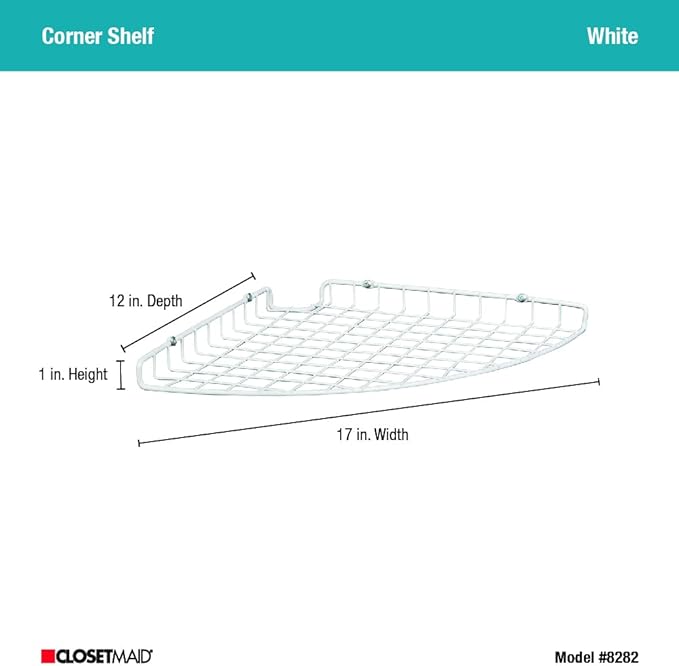 ClosetMaid Corner Shelf Organizer, Wall Mount Hanging Corner Shelves, Durable Steel, White, 8282