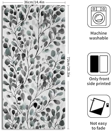 Grey Leaves Hand Towels Set of 2, 14x28 Inch Botanical Boho Gray Green Plant Leaf Absorbent Soft Fingertip Face Tea Towel Cloth for Kitchen Bathroom Gym Hotel Decor