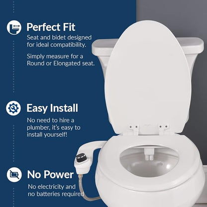 Bio Bidet by Bemis 1500EC Toilet Seat with Perfect Fit, Fresh Water Spray, Non-Electric, Easy to Install Bidet, ELONGATED, Silver