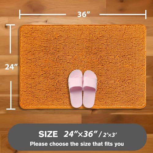 Flame Orange Bathroom Rugs – Absorbent and Washable Bath Mat, Non-Slip, Thick Soft Chenille Bath Rugs for Bathroom Floor, Shower, Sink - 24" x 36"