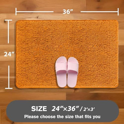 Flame Orange Bathroom Rugs – Absorbent and Washable Bath Mat, Non-Slip, Thick Soft Chenille Bath Rugs for Bathroom Floor, Shower, Sink - 24" x 36"