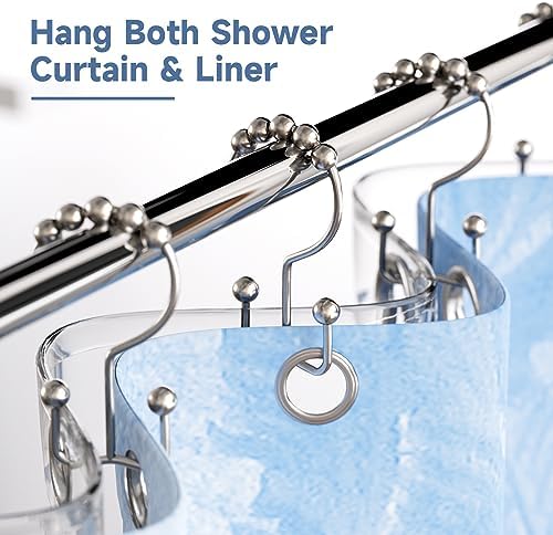Titanker Shower Curtain Hooks Rings, Rust Resistant Metal Double Glide Shower Hooks Rings for Bathroom Shower Rods Curtains, Set of 12 Hooks - Nickel
