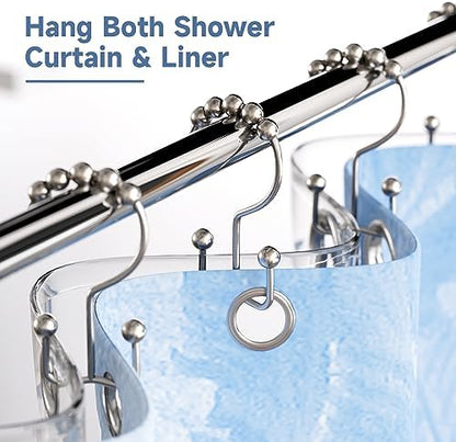 Titanker Shower Curtain Hooks Rings, Rust Resistant Metal Double Glide Shower Hooks Rings for Bathroom Shower Rods Curtains, Set of 12 Hooks - Nickel