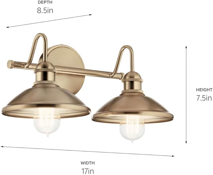 Kichler Clyde 2-Light Bathroom Vanity in Champagne Bronze, Elegant Fixture for Bathrooms (17" W x 7.5" H x 8.25" D), 45944CPZ