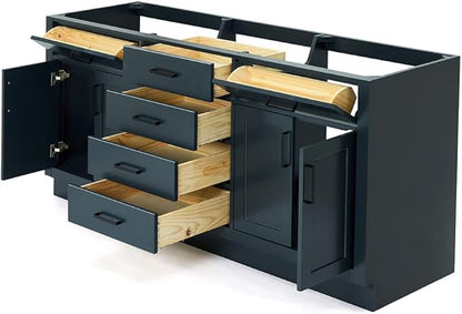 ARIEL Hepburn 72-inch Bathroom Vanity Base Cabinet,Solid Wood, 4 Soft Closing Doors, 6 Dovetail Drawers, Midnight Blue