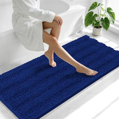 Smiry Thick Chenille Bathroom Runner Rugs 59x24, Absorbent Bath Mat, Navy
