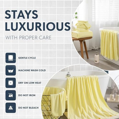 4 Piece Bath Towel Set 35"x70"Oversized Bath Towel for Bathroom Ultra Soft Fluffy Extra Large Bath Sheet Luxury Premium Bathroom Towel Highly Absorbent Quick Dry Shower Towel for Hotel Spa,Yellow