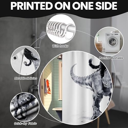 Small Stall Shower Curtain Rv Cat Riding Dino, 48 x 72 Inchs
