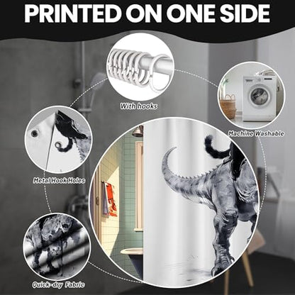 Small Stall Shower Curtain Rv Cat Riding Dino, 48 x 72 Inchs