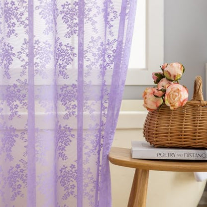 Lavender Lace Shower Curtain with Attached Valance 36x72 for Narrow Stall