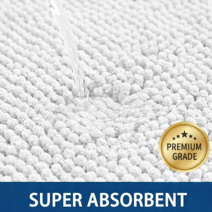 Bathroom Rugs Sets 2 Piece,Super Absorbent Chenille Bath Mats and U-Shaped Toilet Rug,Strong PVC Non Slip Backing,Microfiber Washable Dry Quickly Bath Mats for Bathroom(20"x32"+20"x20"U,White)