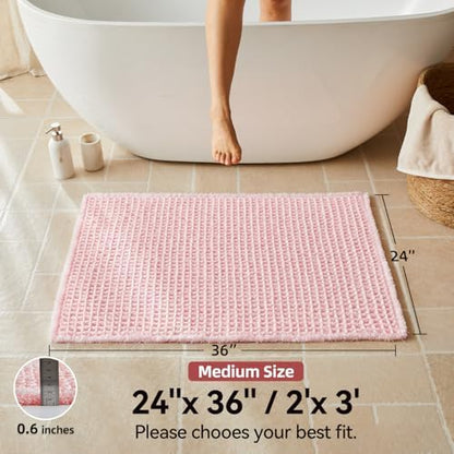 Triohero Waffle Bath Mat, Cute Bathroom Rugs, 24x36 Light Peachy Pink
