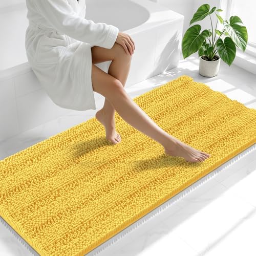 Smiry Thick Chenille Bathroom Runner Rugs 59x24, Absorbent Bath Mat, Yellow