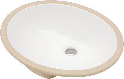 20x16 Inch White Oval Undermount Bathroom Sink | Interior Bowl Size 17"W x 14", DCeramic, Curved Bottom, Easy to Clean, with Overflow, Ideal for Bathroom, Lavatory, Vanity