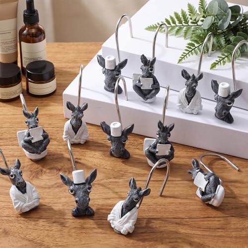 Roowest 12 Pcs Donkey Shower Curtain Hooks, Stainless Steel Farmhouse