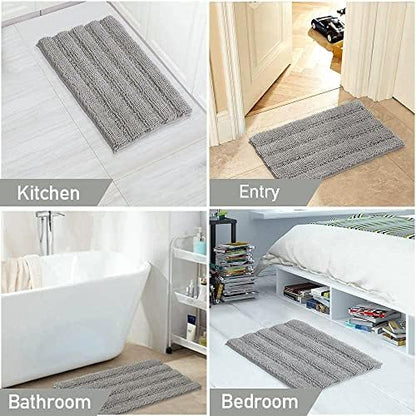Turquoize Small Bathroom Rug 17x24, Soft Absorbent Chenille Bath Rug, Dove