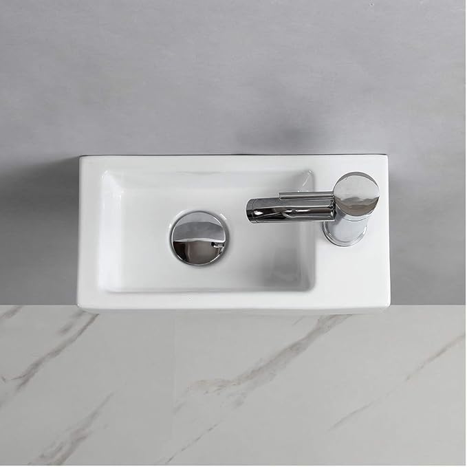 Small Bathroom Sink Wall Mounted Bathroom Sink Rectangle Ceramic Wash Basin Right Hand (Right Hand)