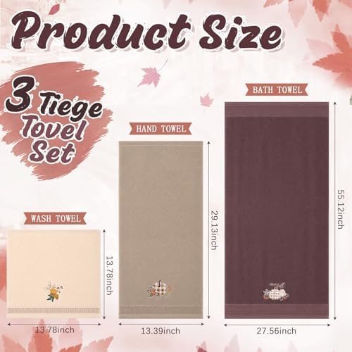 Peryiter 3 Pack Plaid Autumn Pumpkin Decorative Bath Towel Set