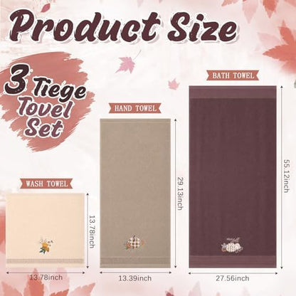 Peryiter 3 Pack Plaid Autumn Pumpkin Decorative Bath Towel Set