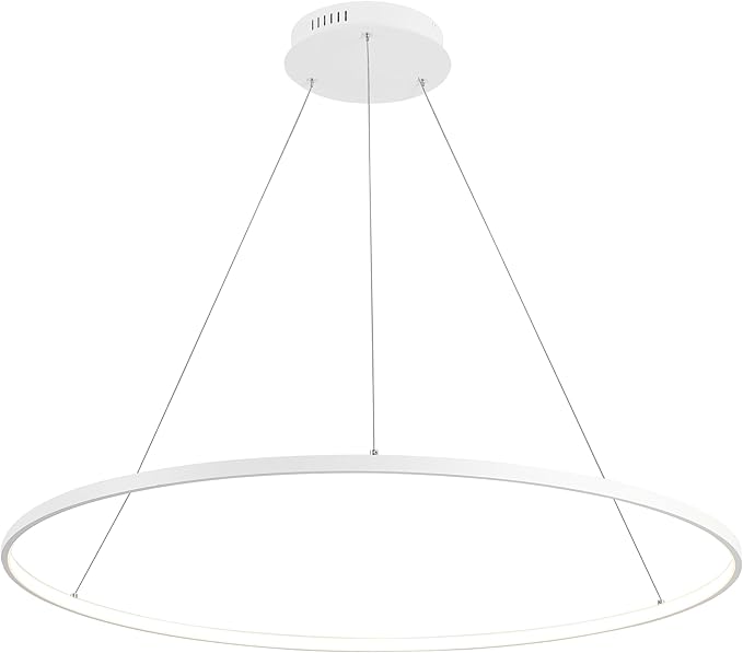 JONATHAN Y 35" Matte White Modern Integrated LED Pendant Light, Dimmable Round Hoop Chandelier for Kitchen Island, Dining Room, Adjustable Height Metal Hanging Light (JYL7220I)