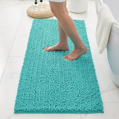 Bathroom Rugs Non Slip Washable 60x24, Extra Thick Soft Chenille Absorbent Bath Mat, High Density Barrier Non Slip Backing, Quick Dry Plush Shaggy Floor Carpet for Tub&Shower, TealBlue