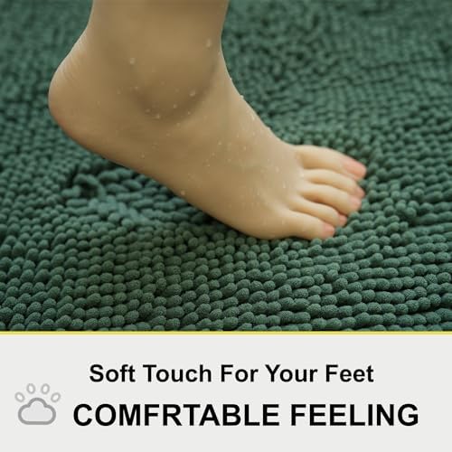 BOANKODU Bathroom Rugs Sets 2 Piece, Extra Soft Chenille Bath Mat Absorbent Bathroom Rug, Bathroom Mat with PVC Non-Slip Bottom, Machine Washable Bath Rugs (32x20 Inch + 24x16 Inch, Dark Green)