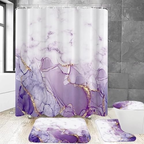 Yddsky 4Pcs Purple Marble Shower Curtain Sets or Bathroom,72x72 Inch