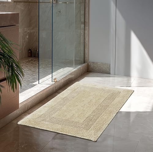 COTTON CRAFT 2 Pack Reversible Bath Mat - Soft Plush Bath Rug -20x30- Linen