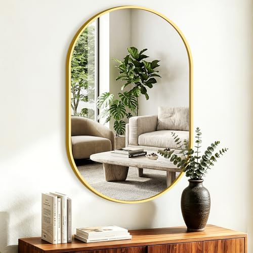 Oval Bathroom Mirror, 24"x36" Gold Vanity Mirror for Over Sink