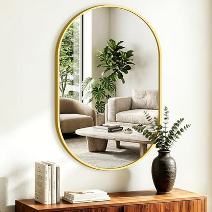 Oval Bathroom Mirror, 24"x36" Gold Vanity Mirror for Over Sink