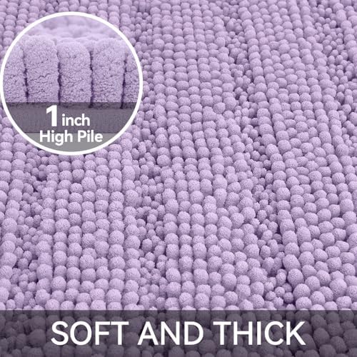 Bcoimo Bath Rug Mat,Chenille Extra Soft Lavender Bathroom Floor Shower Mats