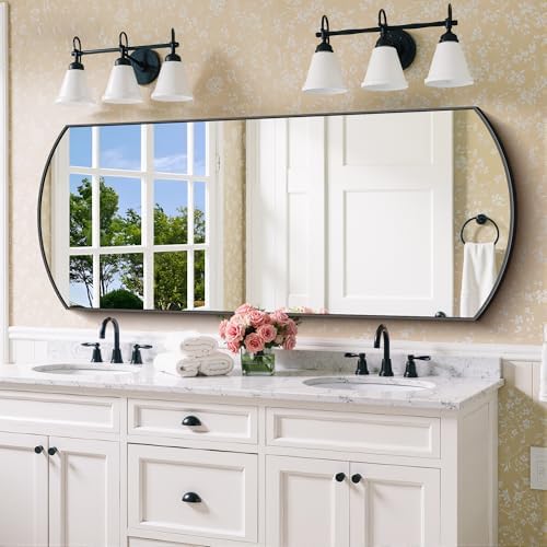 COFENY Bathroom Mirror, 24x60 Inch Black Oval Wall Mounted Mirror with Thin Metal Frame, Large Modern Bathroom Vanity Mirrors for Over Sink, Entryway, Living Room, Bedroom