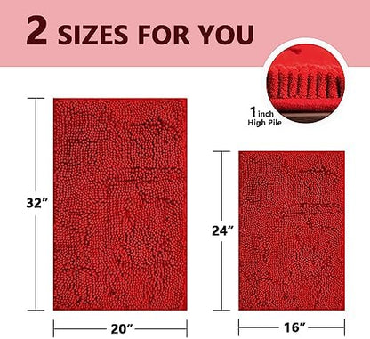 BOANKODU Bathroom Rugs Sets 2 Piece, Extra Soft Chenille Bath Mat Absorbent Bathroom Rug, Bathroom Mat with Sturdy PVC Non-Slip Bottom, Machine Washable Bath Rugs (32x20 Inch + 24x16 Inch, Red)