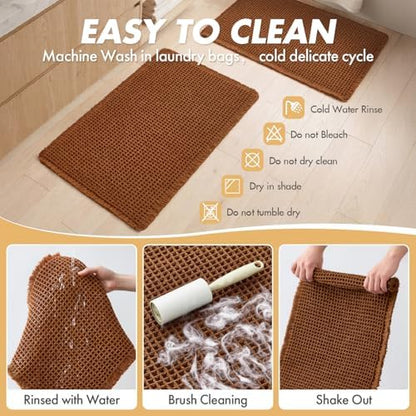 MIULEE Fall Terracotta Set of 2 Waffle Bathroom Rugs Bath Mat 24x36 Inch
