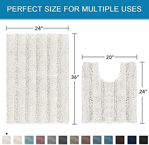 H.VERSAILTEX Bathroom Rugs Bath Rug Set 2 Piece Bathroom Contour Rug Toilet Mat Sets Non Slip Contour Bath Rug Ultra Thick Water Absorbent Striped Bath Mats Washable(36" x 24" Plus 20" x 24" U, Cream)