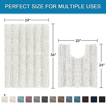 H.VERSAILTEX Bathroom Rugs Bath Rug Set 2 Piece Bathroom Contour Rug Toilet Mat Sets Non Slip Contour Bath Rug Ultra Thick Water Absorbent Striped Bath Mats Washable(36" x 24" Plus 20" x 24" U, Cream)