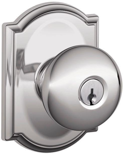 SCHLAGE F51A PLY 625 CAM Plymouth Knob with Camelot Trim Keyed Entry Lock, Bright Chrome