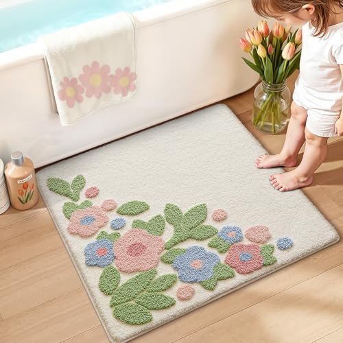 LUMI Square Bathroom Rug 32x32, Soft Absorbent Bath Mat, Non Slip