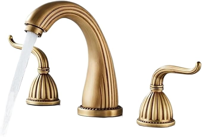Faucet 3PCS Crystal Handle Basin Faucets with Hot and Cold Water Deck Mounted Sink Taps for Elegant Bathroom(Antique-1) Faucet