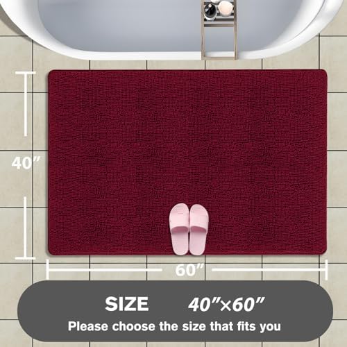 Bathroom Rugs 40 x 60 Inch – Extra Large Bath Mat | Absorbent and Washable Thick Chenille Bath Rugs Non-Slip Runner Rug for Bathroom, Shower, Tub(Vivid Burgundy)