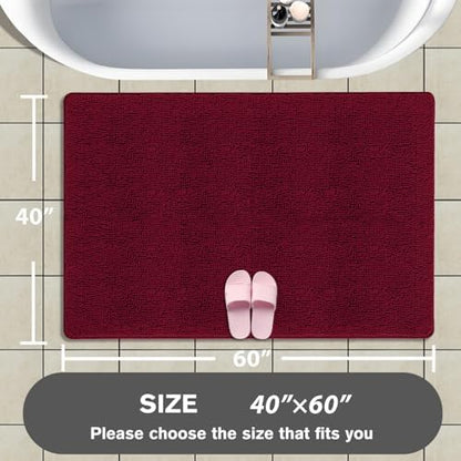 Bathroom Rugs 40 x 60 Inch – Extra Large Bath Mat | Absorbent and Washable Thick Chenille Bath Rugs Non-Slip Runner Rug for Bathroom, Shower, Tub(Vivid Burgundy)
