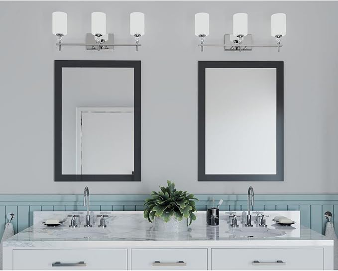 Progress Lighting Status Collection 3-Light Etched Linen Glass Coastal Bath Vanity Light Polished Chrome