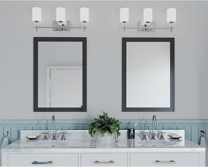 Progress Lighting Status Collection 3-Light Etched Linen Glass Coastal Bath Vanity Light Polished Chrome