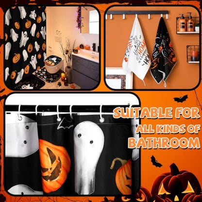 Honoson 8 Pcs Halloween Shower Curtain Set Ghost Pumpkin Bathroom Decor