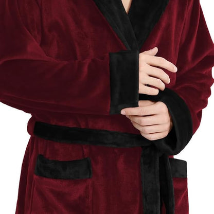 Yurhap Luxury Mens Robe with Hood, Ultra Cozy Fleece Bathrobe for Men, Plush Hooded Robe with Belt & 2 Pockets