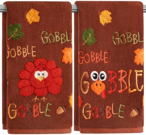 Quera Thanksgiving Hand Towels Rust Turkey Gobble for Bathroom Kitchen