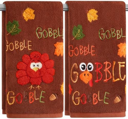 Quera Thanksgiving Hand Towels Rust Turkey Gobble for Bathroom Kitchen